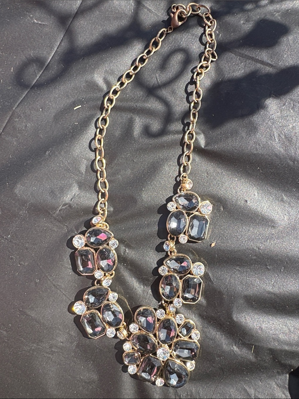 Gold-Tone Black Crystal Statement Necklace